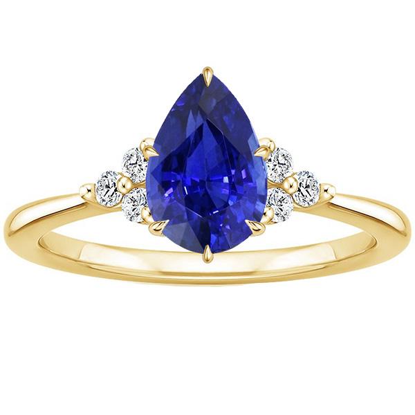 Solitaire Akzente Ring Birne Blauer Saphir & Diamanten 3.50 Karat