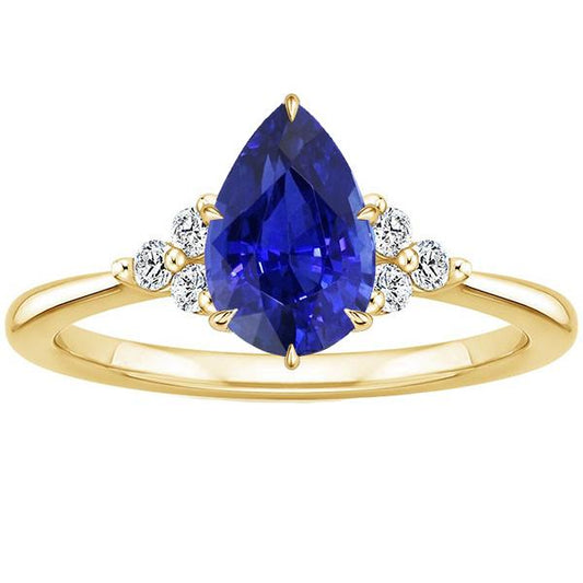 Solitaire Akzente Ring Birne Blauer Saphir & Diamanten 3.50 Karat