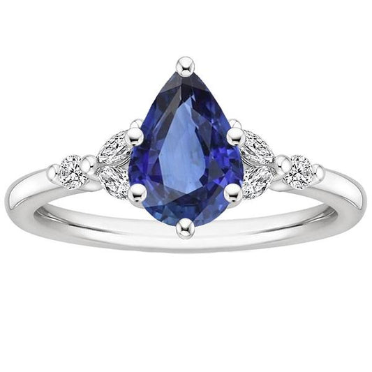 Solitaire Akzente Ring Birne Blauer Saphir & Diamanten 4,75 Karat