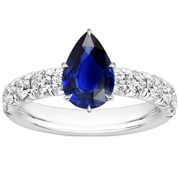 Solitaire Akzente Ring Birne Blauer Saphir & Diamanten 5 Karat Pave Set