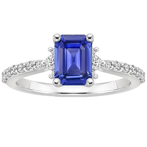 Solitaire Akzente Ring Blauer Saphir & Diamant 4 Karat Smaragdschliff - harrychadent.ch