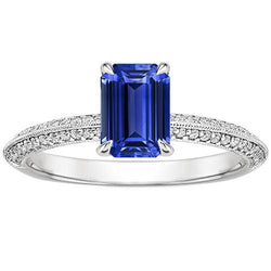 Solitaire Akzente Ring Smaragdblauer Saphir & Diamant 4 Karat