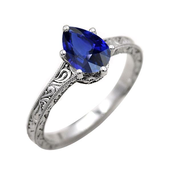 Solitaire Birne Blauer Saphir Ring Antik-Stil 2 Karat Gold - harrychadent.ch