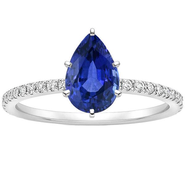 Solitaire Birne Ceylon Saphir Ring mit Akzenten Pave Set 3,75 Karat