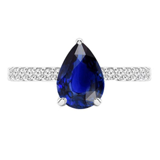 Solitaire Birne Ceylon Saphir Ring mit Diamantakzenten 3,50 Karat - harrychadent.ch