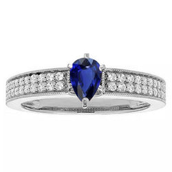 Solitaire Birnenblauer Saphirring mit Diamantakzenten 3 Karat