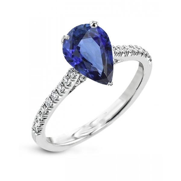 Solitaire Birnenblauer Saphirring mit Jakobsmuschelbesatz Diamanten 3 Karat - harrychadent.ch