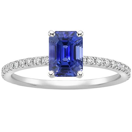 Solitaire Blauer Saphir mit Akzenten Ring & Diamanten in Pavé-Fassung 5 Karat