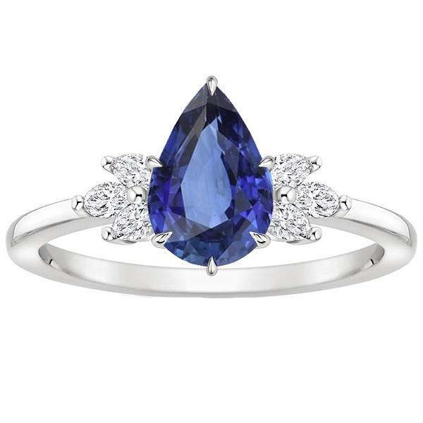 Solitaire Blauer Saphirring Birnenschliff mit Diamantakzenten 5 Karat