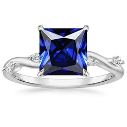 Solitaire Blauer Saphirring mit Akzenten Marquise Diamanten 5,50 Karat