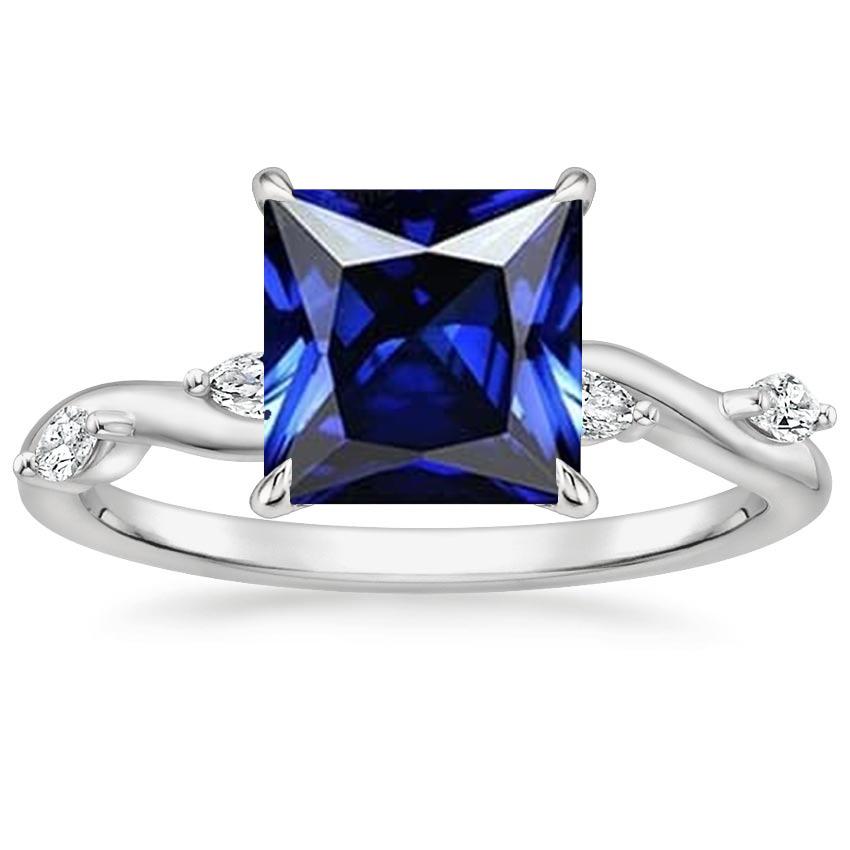 Solitaire Blauer Saphirring mit Akzenten Marquise Diamanten 5,50 Karat - harrychadent.ch