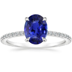 Solitaire Blauer Saphirring mit Diamantakzenten 3.75 Karat