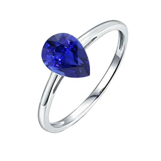 Solitaire Ceylon Saphir Ehering Weißgold 14K Birne 1,50 Karat - harrychadent.ch