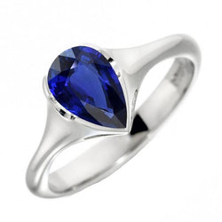Solitaire Ceylon Saphir Jubiläumsring Lünette Set Birne 3 Karat