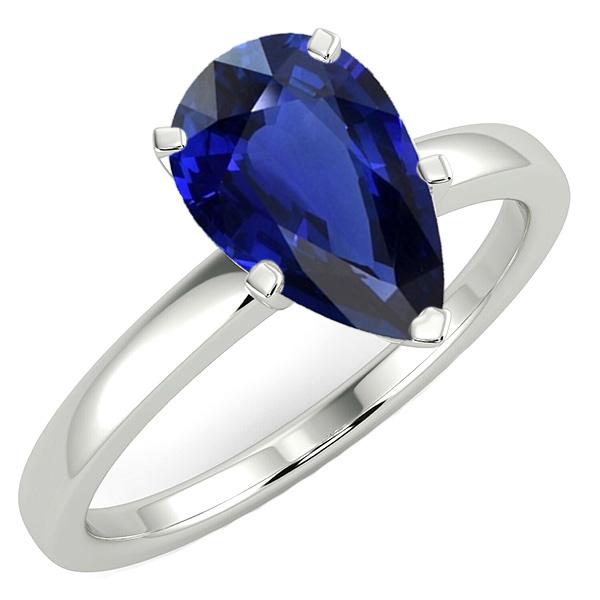 Solitaire Deep Blue Saphir Ring Weißgold 14K Birnenschliff 3 Karat - harrychadent.ch