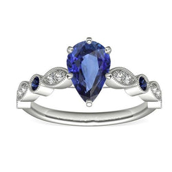 Solitaire Ehering Blauer Saphir mit Diamantakzenten 2,50 Karat