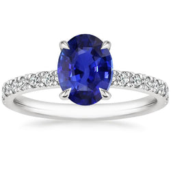 Solitaire Ehering Blauer Saphir mit Diamantakzenten 4,50 Karat