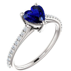Solitaire Herz Ceylon Saphir Ring & Pave Set Diamanten 2,50 Karat