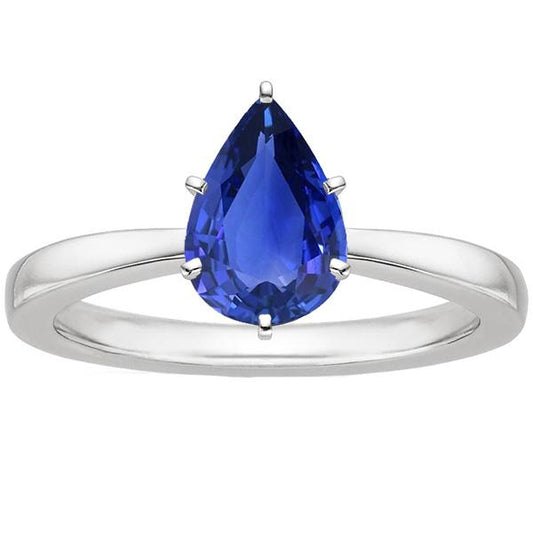 Solitaire Jubiläumsring Birnenblauer Saphir 2 Karat Krappenfassung