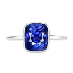 Solitaire Kissen Saphir Ring Lünette Set 2 Karat Edelsteinschmuck
