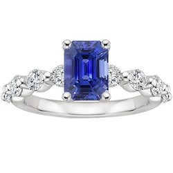 Solitaire mit Akzenten Ring Smaragd Ceylon Saphir & Diamant 4,25 Ct
