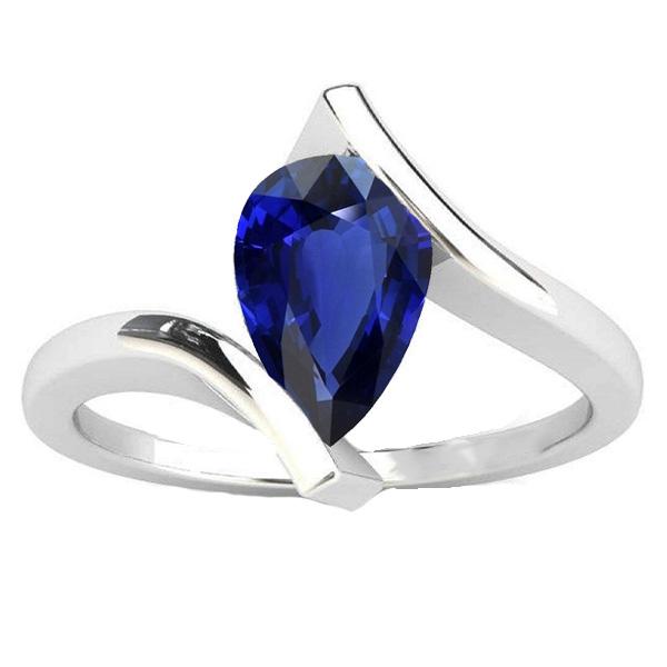 Solitaire Pear Deep Blue Saphir Ring 14K Gold Tension Style 2 Karat - harrychadent.ch