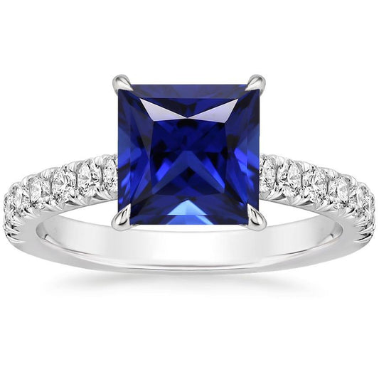 Solitaire Princess Blue Saphir mit Akzenten Ring 6 Karat Pave Set - harrychadent.ch