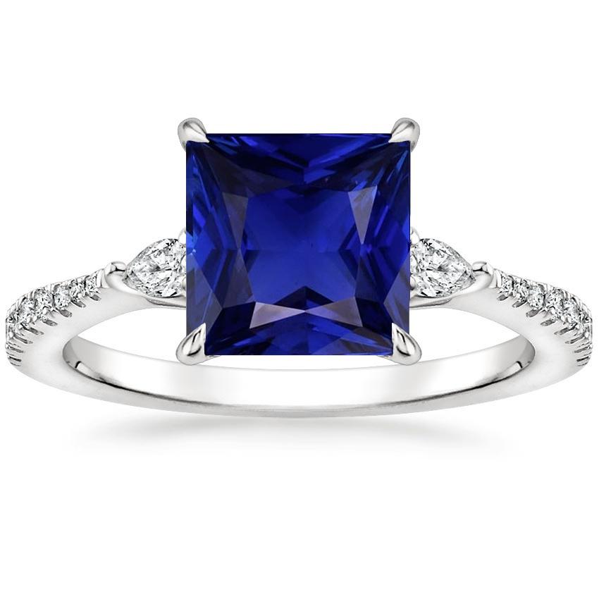 Solitaire Princess Blue Sapphire Birne & Runde Diamantakzente 6 Karat - harrychadent.ch