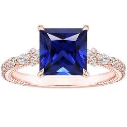Solitaire Ring Akzente Roségold Blauer Saphir und Diamant 5,5 Karat