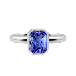 Solitaire Ring Radiant Lünette Set Naturblauer Saphir 1,50 Karat
