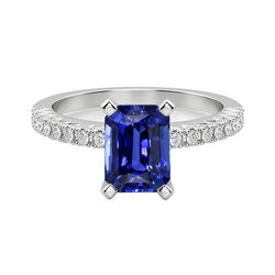 Solitaire Smaragd Deep Blue Saphir Ring mit Akzenten 3 Karat
