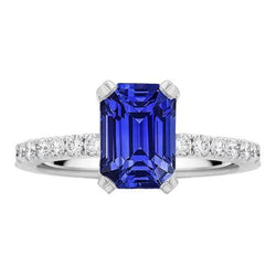 Solitaire Smaragdblauer Saphirring & Diamanten in Pavé-Fassung 3,50 Karat