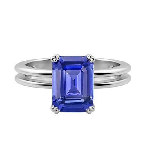 Solitaire Smaragdblauer Saphirring Doppelstift mit geteiltem Schaft 2 Karat - harrychadent.ch
