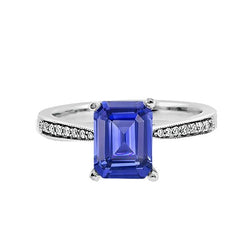 Solitaire Smaragdblauer Saphirring mit Diamantakzenten 2,50 Karat