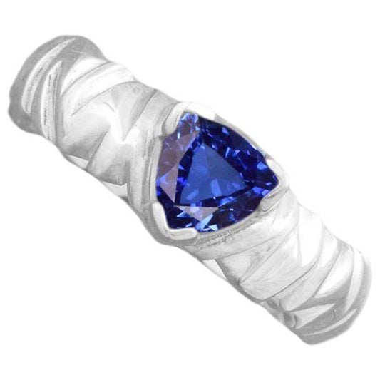 Solitaire Trillion Ring V-Zacke Blauer Saphir Vintage-Stil 1 Karat - harrychadent.ch