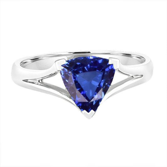 Solitaire Trillion Saphir Ring V Zinke Split Schaft 1,50 Karat - harrychadent.ch