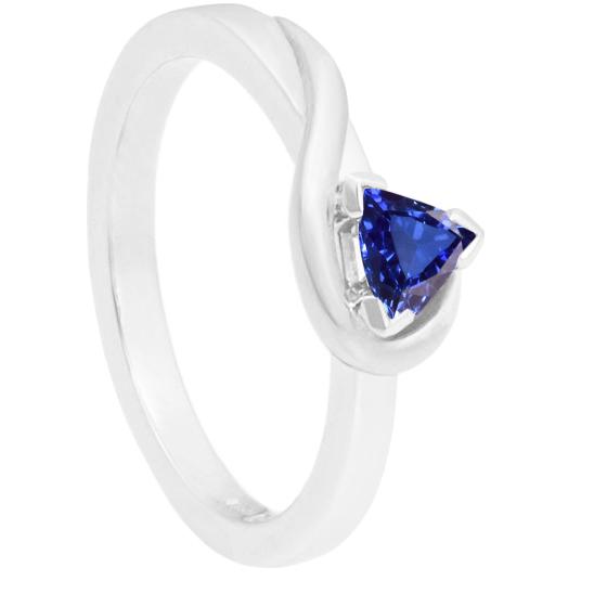 Solitaire Trillion V Prong Blauer Saphirring 0.50 Karat Twisted Style - harrychadent.ch