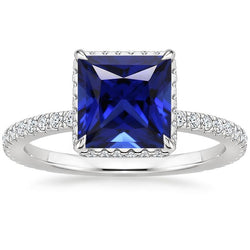 Solitär-Akzentring Blauer Saphir und Diamant 6 Karat Weißgold
