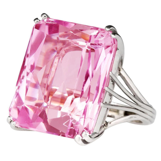 Solitär Asscher Cut 18 Karat Rosa Kunzit Ehering Weißgold