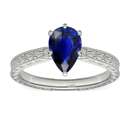 Solitär Birne Antik-Stil Blauer Saphir Ring 1,50 Karat Weißgold - harrychadent.ch