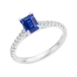 Solitär Blauer Edelstein Saphir mit Akzenten Ring 2,50 Karat Pave