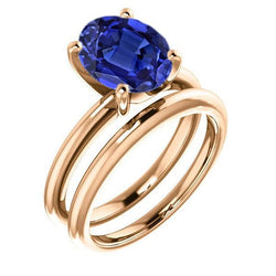 Solitär Blauer Saphir Ehering Set und passendes Band 2,50 Karat