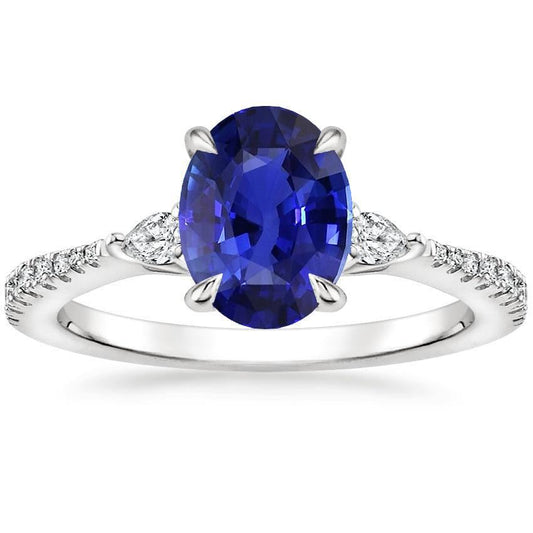 Solitär Blauer Saphir Mit Birne & Rundem Diamant Akzentring 3 Karat - harrychadent.ch