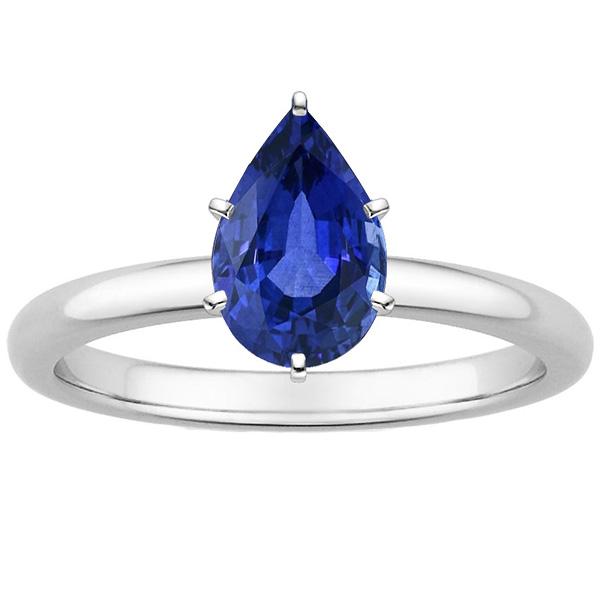 Solitär Blauer Saphir Ring Birnenschliff 2 Karat Weißgold 14K