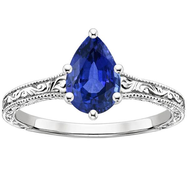 Solitär Blauer Saphir Ring Birnenschliff 4 Karat Antiker Stil