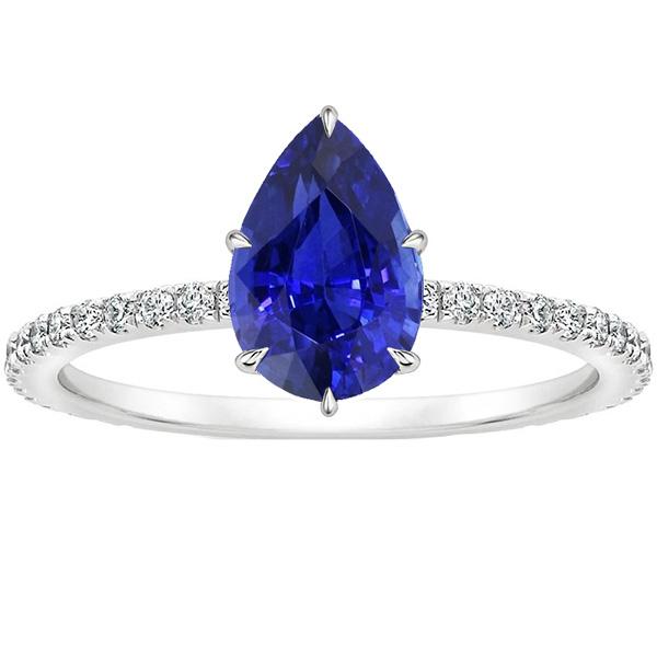 Solitär Blauer Saphir Ring Birnenschliff & Pavé Set Diamanten 4,50 Karat