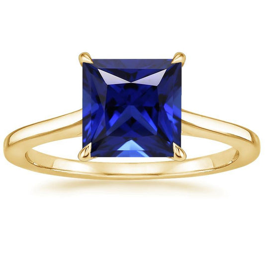 Solitär-Ceylon-Saphir-Ring aus Gelbgold 5 Karat Princess Cut - harrychadent.ch