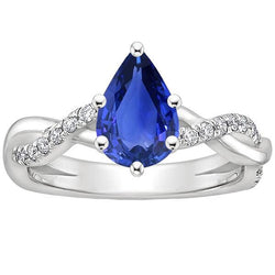 Solitär-Diamantring mit Akzenten Birnenblauer Saphir 4,75 Karat