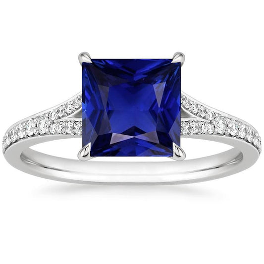 Solitär-Edelstein-Ring Prinzessin Blauer Saphir mit Akzenten 6 Karat - harrychadent.ch