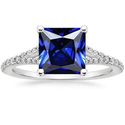 Solitär-Edelsteinring im Princess-Schliff mit Diamantakzenten 6 Karat